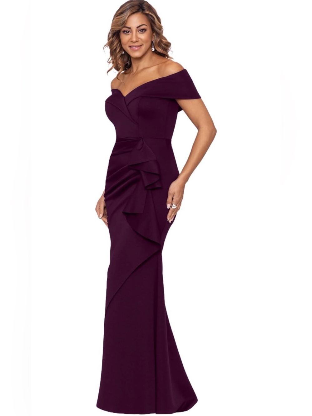 Off-Shoulder Evening Gown in Deep Plum